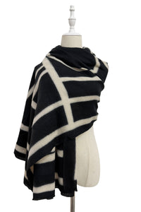 Large Geometric Block Print Wool Frayed Scarf