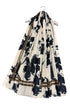 Monochrome Flower & Border Print Frayed Scarf