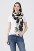 Large Monochrome Flower Print Frayed Scarf