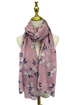 Jasmine Flower & Butterfly Print Frayed Scarf