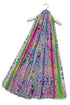 Playful Illustrated Flower & Stripe Frayed Scarf