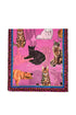 Cats with Graphic Leopard Print Border Frayed Scarf