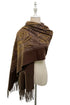 Luxury Paisley Embroidered Gold Thread Wool Blend Tassel Shawl