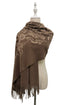 Luxury Floral Embroidered Wool Blend Tassel Shawl