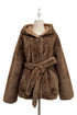 Luxe Reversible Faux Fur to Suede Belted Wrap Coat With Hood