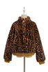 Faux Fur Leopard Print Ribbed-Trim Bomber Jacket