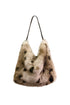 Faux Fur Deer & Leopard Print Top Handle Tote Bag