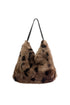 Faux Fur Deer & Leopard Print Top Handle Tote Bag