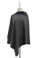 Plain Cuffed Diagonal Drape Wool Poncho
