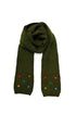 Embroidered Heart Knit Skinny Scarf with Ribbed Edge
