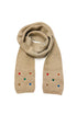 Embroidered Heart Knit Skinny Scarf with Ribbed Edge