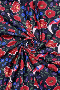 Colourful Bird & Floral Print Wool Frayed Scarf