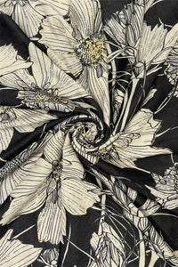 Gold Foiled Botanical Flower Print Frayed Scarf