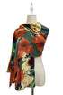 Painted Floral Print Frayed Scarf