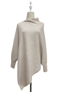 Plain Cuffed Diagonal Drape Wool Poncho