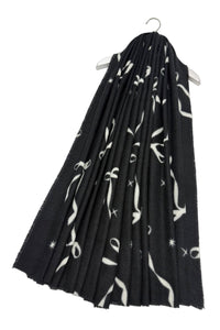 Cute Bow & Star Print Frayed Scarf