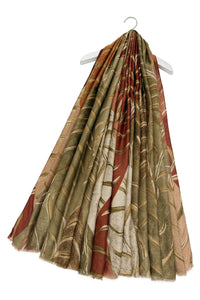 Layered Leaf Block Colour Print Frayed Scarf