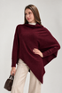 Plain Cuffed Diagonal Drape Wool Poncho