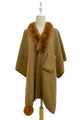 Faux Fur Trim Pull Through Wool Cape