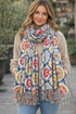 Boho Medallion Print Wool Tassel Scarf