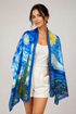 Impressionist Style Starry Night Border Print Silk Mix Scarf