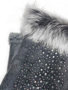Diamante Real Fur Fingerless Mittens