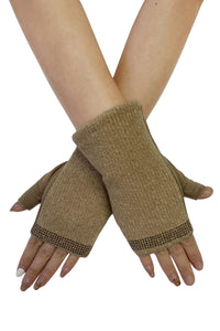 Plain Diamante Trim Wrist Warmer Gloves