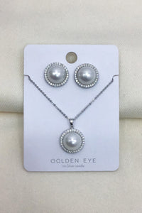 Elegant Pearl Stud Earring & Necklace Set - Silver