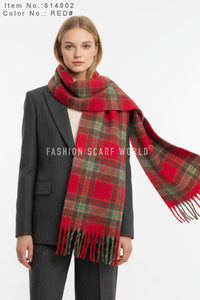 Large Tartan Check Wool Cosy Tassel Scarf