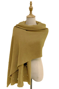 Pearl and Diamante Plain Wool Frayed Scarf