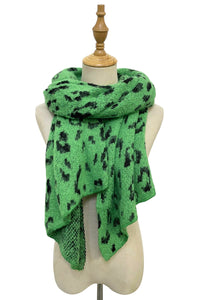 Leopard Print Metallic Thread Knitted Wool Scarf