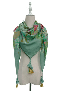 Enchanting Wildflower Print Square Tassel Scarf