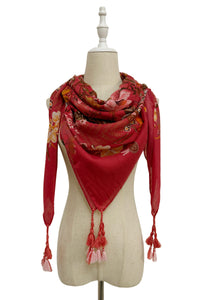 Enchanting Wildflower Print Square Tassel Scarf