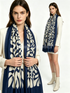 Block Leaf Print Frayed Scarf