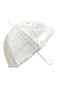 Heart & Lace Effect Clear Umbrella (Long) - White