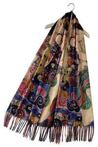 Klimt The Virgins Print  Wool Tassel Scarf - Wine