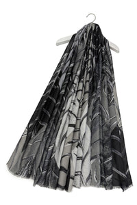 Layered Leaf Block Colour Print Frayed Scarf