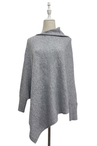 Plain Cuffed Diagonal Drape Wool Poncho