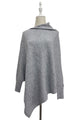Plain Cuffed Diagonal Drape Wool Poncho