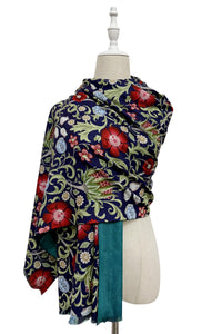 Mixed Floral  Style Wool Frayed Scarf