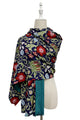 Mixed Floral  Style Wool Frayed Scarf