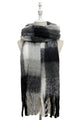 Multi Check Print Wool Tassel Scarf