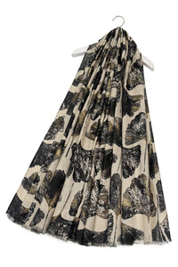 Ginkgo Leaf Gold Foil Shimmer Frayed Scarf