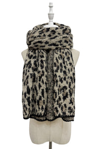 Cosy Leopard Print Wool Knitted  Scarf