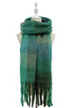 Multi Check Print Wool Tassel Scarf