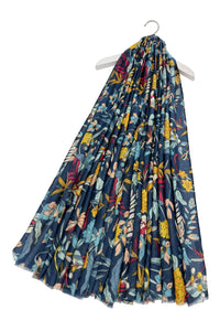 Botanical Mixed Floral Print Frayed Scarf
