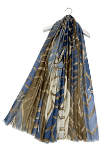 Layered Leaf Block Colour Print Frayed Scarf