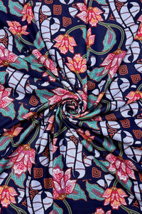 Ethnic Floral Print Wool Frayed Scarf