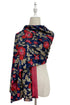 Red Flower Style Wool Frayed Scarf