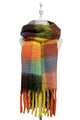 Multi Check Print Wool Tassel Scarf